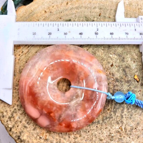 Nature Cherry Blossom Agate Jumbo Donut Pendant Necklace - Picture 10 of 10